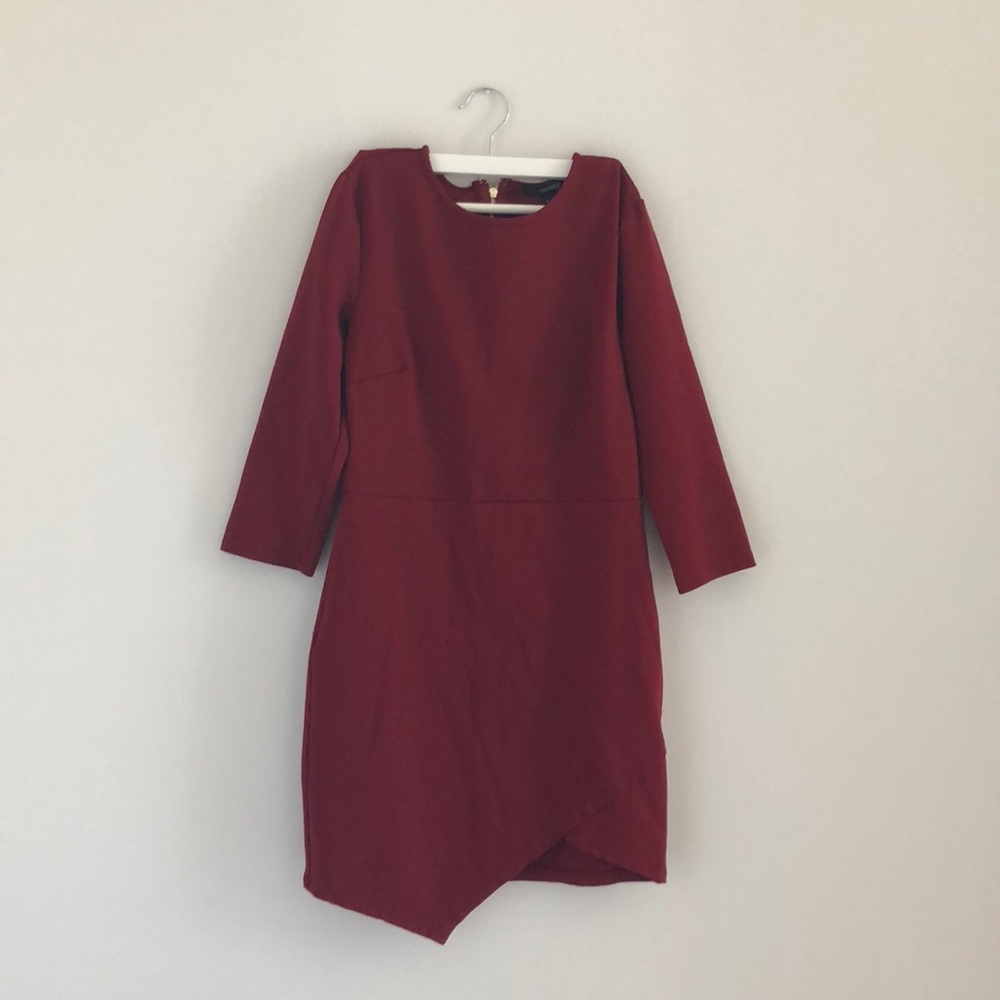 asymmetrical burgundy dress